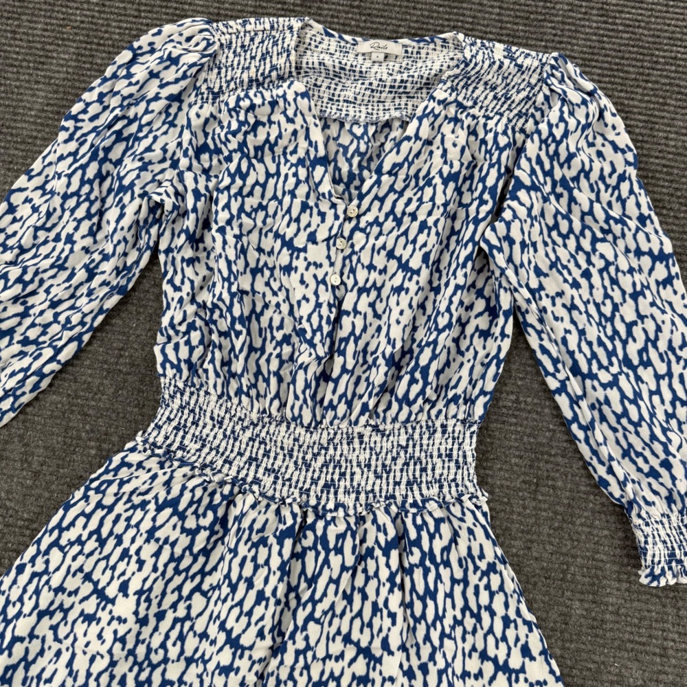 Rails Zana Womens Small Cobalt Blue Static Leopard Smocked Mini Dress